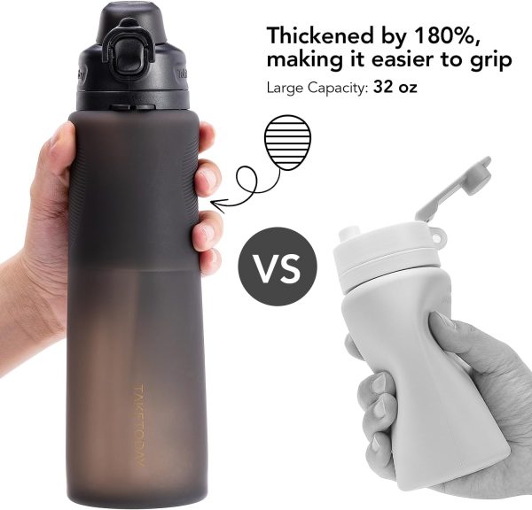 Collapsible 32oz Silicone Water Bottles, Foldable Travel Bottle with Straw, BPA Free, Leakproof for Hiking, International Travel, Outdoors (Black) - Image 4