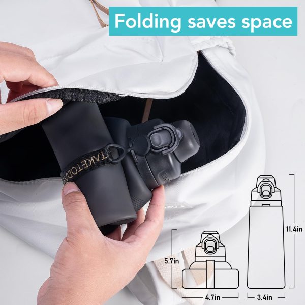 Collapsible 32oz Silicone Water Bottles, Foldable Travel Bottle with Straw, BPA Free, Leakproof for Hiking, International Travel, Outdoors (Black) - Image 8