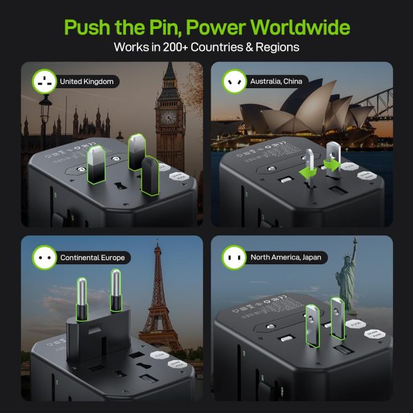 EPICKA Pulse 45W European Travel Plug Adapter, Universal Power Adapter with PD Fast Charging, 5-Port (1 AC/2 USB-A/2 USB-C) International Charger Adapter for Europe, Japan - Travel Essentials (Black) - Image 3