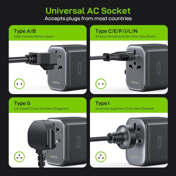 EPICKA Pulse 45W European Travel Plug Adapter, Universal Power Adapter with PD Fast Charging, 5-Port (1 AC/2 USB-A/2 USB-C) International Charger Adapter for Europe, Japan - Travel Essentials (Black) - Image 4