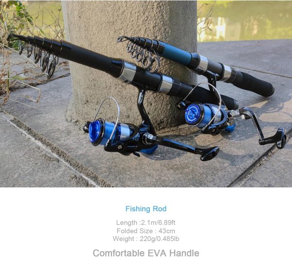 Fishing Rod Reel Combos, 2 Pack 2.1m/6.89ft Telescopic Fishing Poles with Spinning Reels Fishing Lures Fishing Pliers and Travel Bag for Saltwater Freshwater Beginner Fishing Tackle Set - Image 2