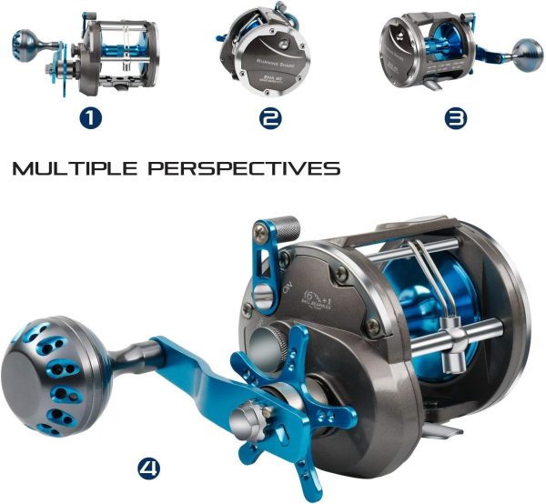 Trolling Reel Saltwater Level Wind Reels, Drag Reels Boat Fishing Ocean Fishing for Sea Bass Grouper Salmon - Image 2